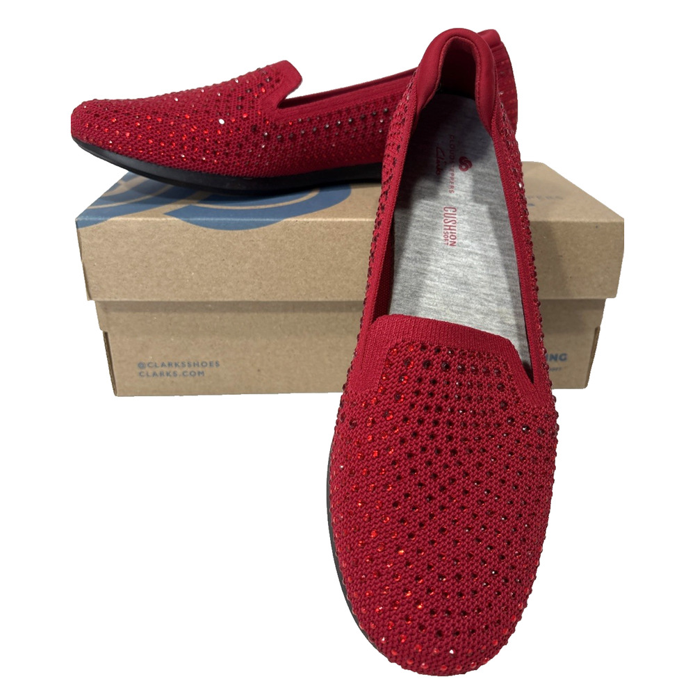Clarks Cloudsteppers Ruby Red Sparkle Loafers